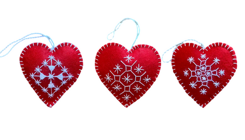 Heart-Shaped Felt Christmas Ornaments 