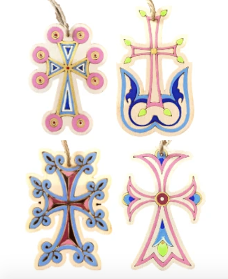 Hand-Painted Wooden Cross Ornament Set